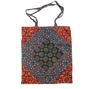 Boho Floral Medallion Print Cotton Canvas Reusable Shopping Tote‎ Bag